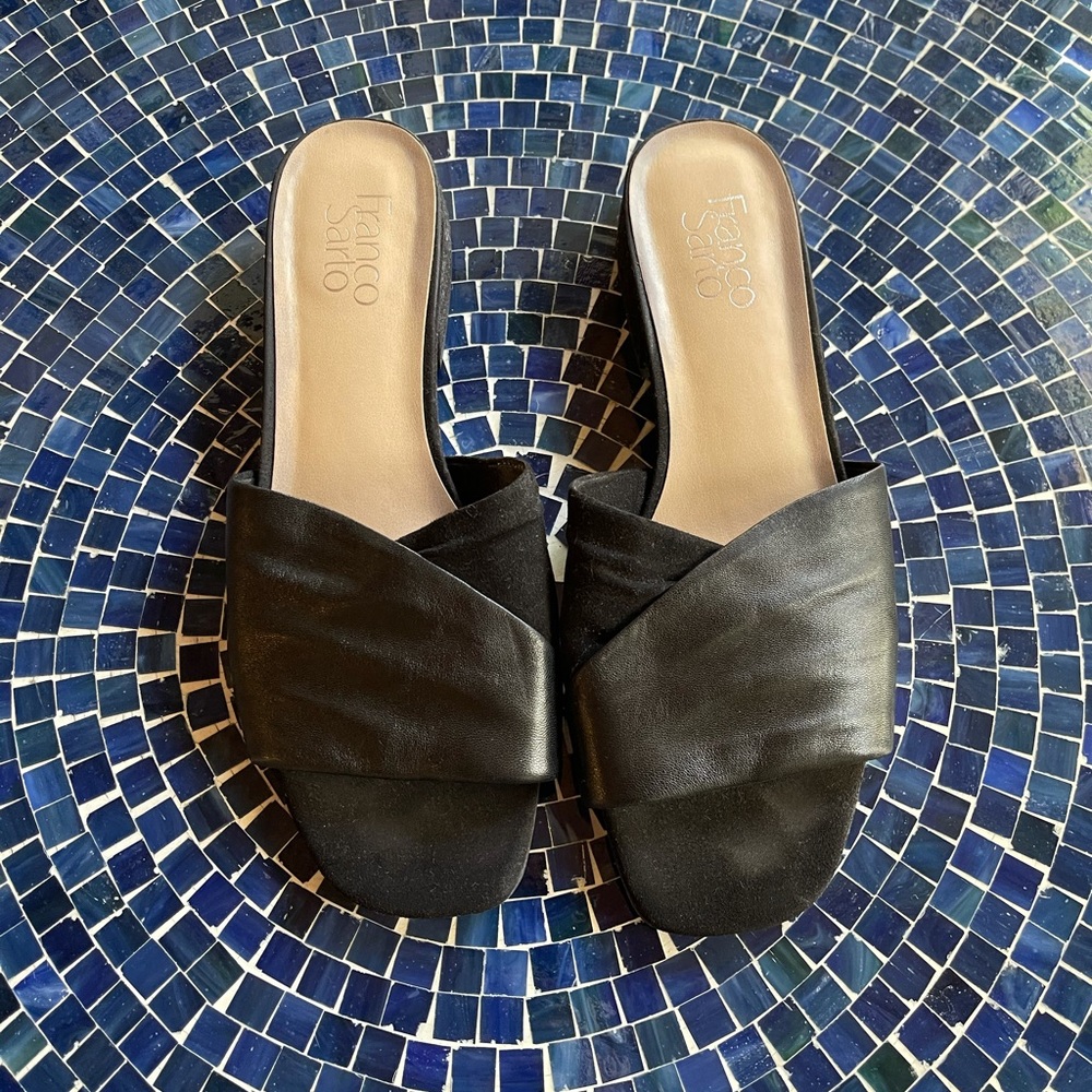4/$10 Franco Sarto black suede mules sandals 9M